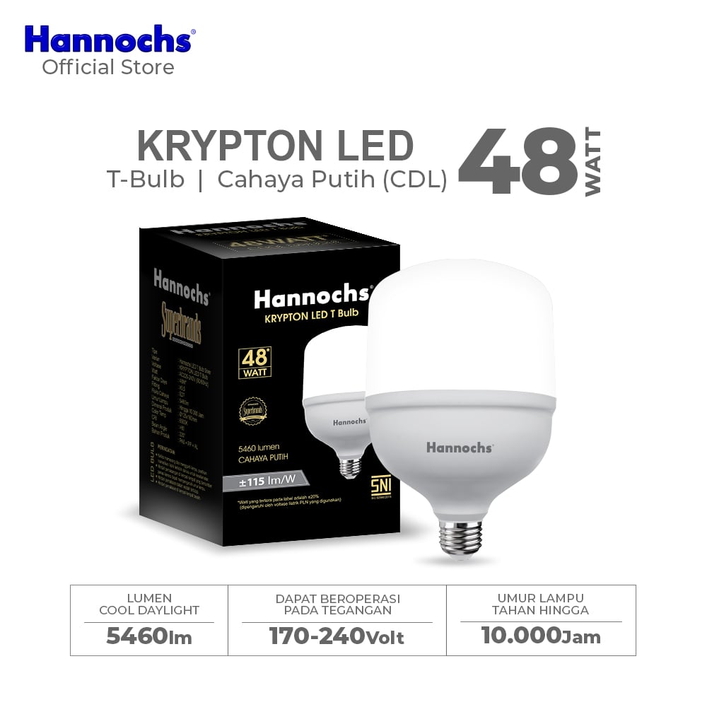 Hannochs Lampu Bohlam LED Krypton T Bulb 48W Cahaya Putih
