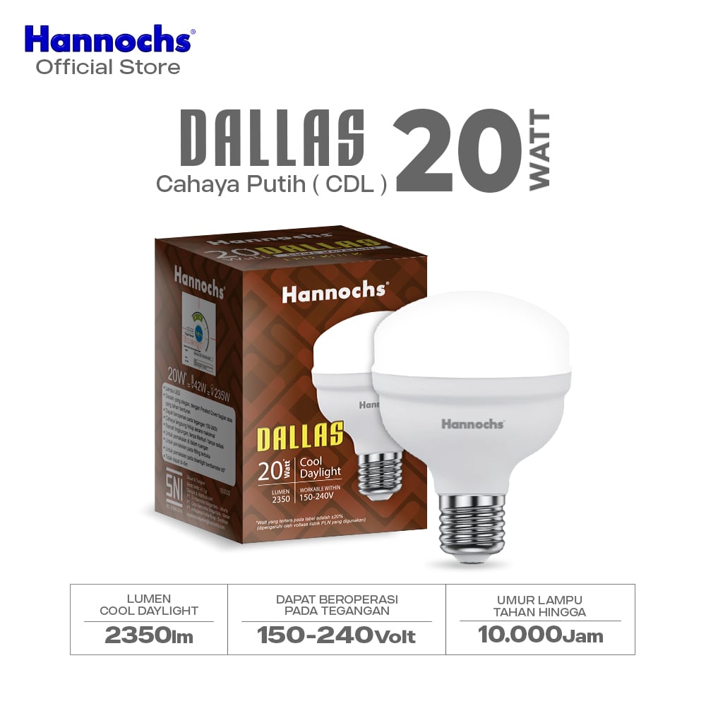 Hannochs Lampu Bohlam LED Dallas 20W Cahaya Putih