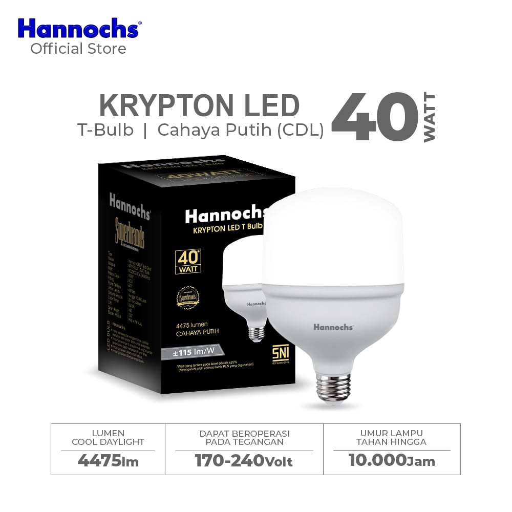 Hannochs Lampu Bohlam LED Krypton T Bulb 40W Cahaya Putih