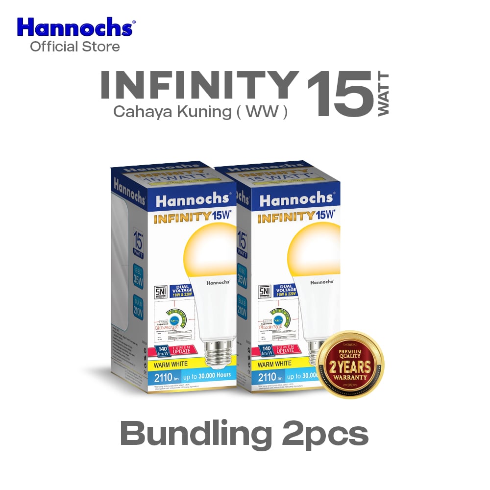 Hannochs Lampu Bohlam LED Infinity 15W Cahaya Kuning Paket isi 2pcs - Garansi 2 Tahun
