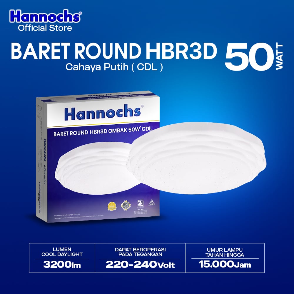 Hannochs Lampu Downlight LED Baret Round HBR3D Ombak 50W Cahaya Putih