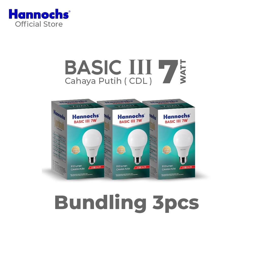 Hannochs Lampu Bohlam LED Basic III A Bulb 7W Cahaya Putih Isi 3pcs