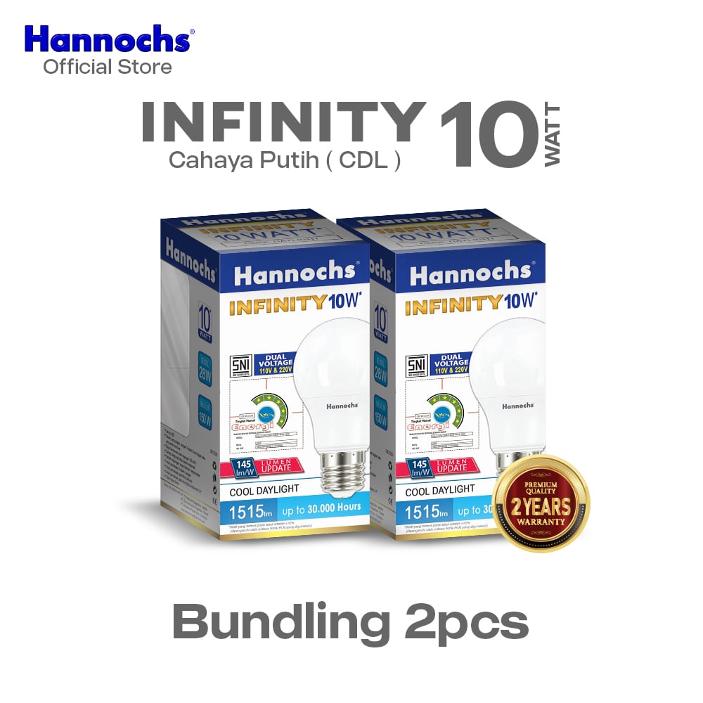 Hannochs Lampu Bohlam LED Infinity 10W Cahaya Putih isi 2pcs