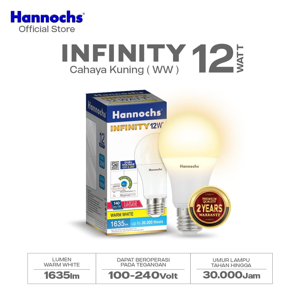 Hannochs Lampu Bohlam LED Infinity 12W Cahaya Kuning - Garansi 2 Tahun