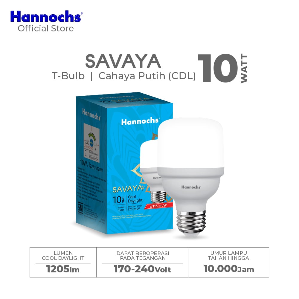 Hannochs Lampu Bohlam LED Savaya T Bulb 10W Cahaya Putih
