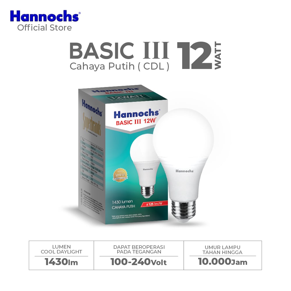 Hannochs Lampu Bohlam LED Basic III A Bulb 12W Cahaya Putih