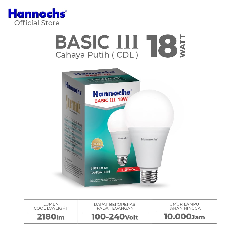 Hannochs Lampu Bohlam LED Basic III A Bulb 18W Cahaya Putih
