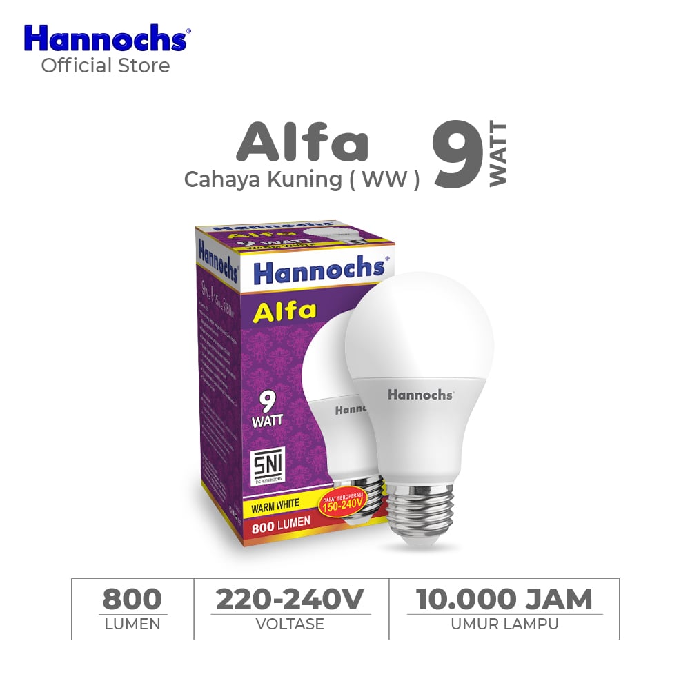 Hannochs Lampu Bohlam LED Alfa 9W Cahaya Kuning