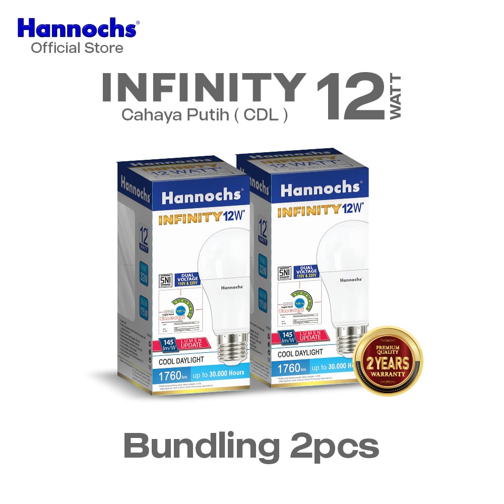 Hannochs Lampu Bohlam LED Infinity 12W Cahaya Putih isi 2pcs
