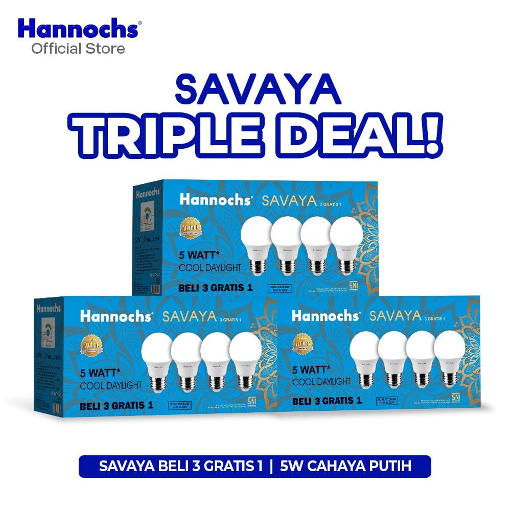 Hannochs Lampu Bohlam LED Savaya Multipack 5W Cahaya Putih (Beli 3 Gratis 1) x 3 pack