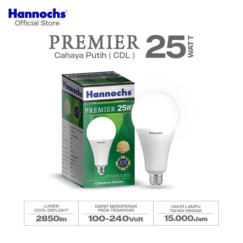 Hannochs Lampu Bohlam LED Premier 25W Cahaya Putih
