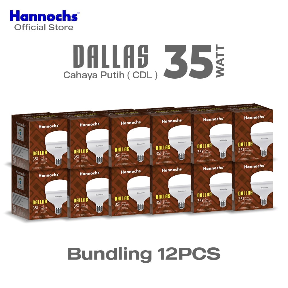 Hannochs Lampu Bohlam LED Dallas 35W Cahaya Putih Paket Isi 12pcs