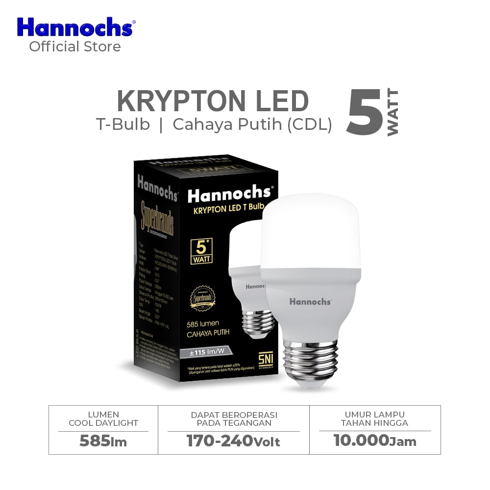 Hannochs Lampu Bohlam LED Krypton T Bulb 5W Cahaya Putih