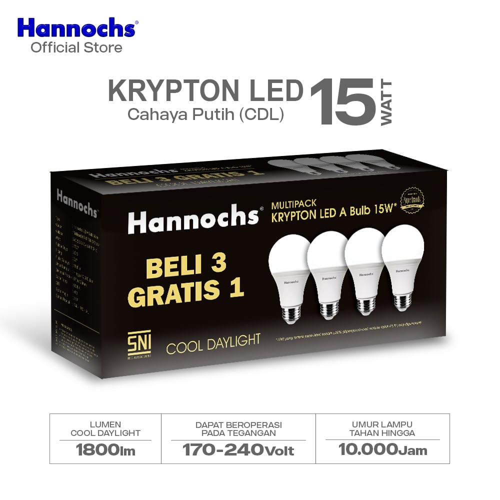 Hannochs Lampu Bohlam LED Krypton 15W Multipack Isi 4Pcs Cahaya Putih