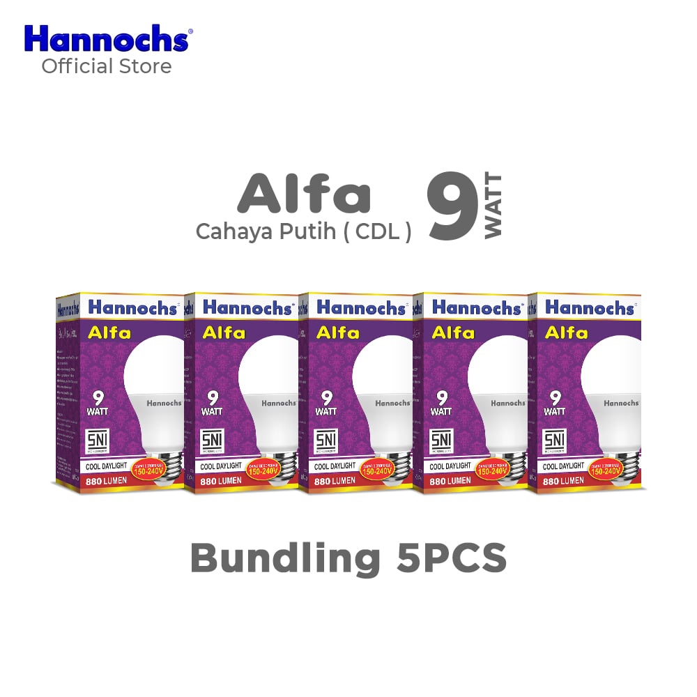 Hannochs Lampu Bohlam LED Alfa 9W Cahaya Putih (PAKET 5PCS)