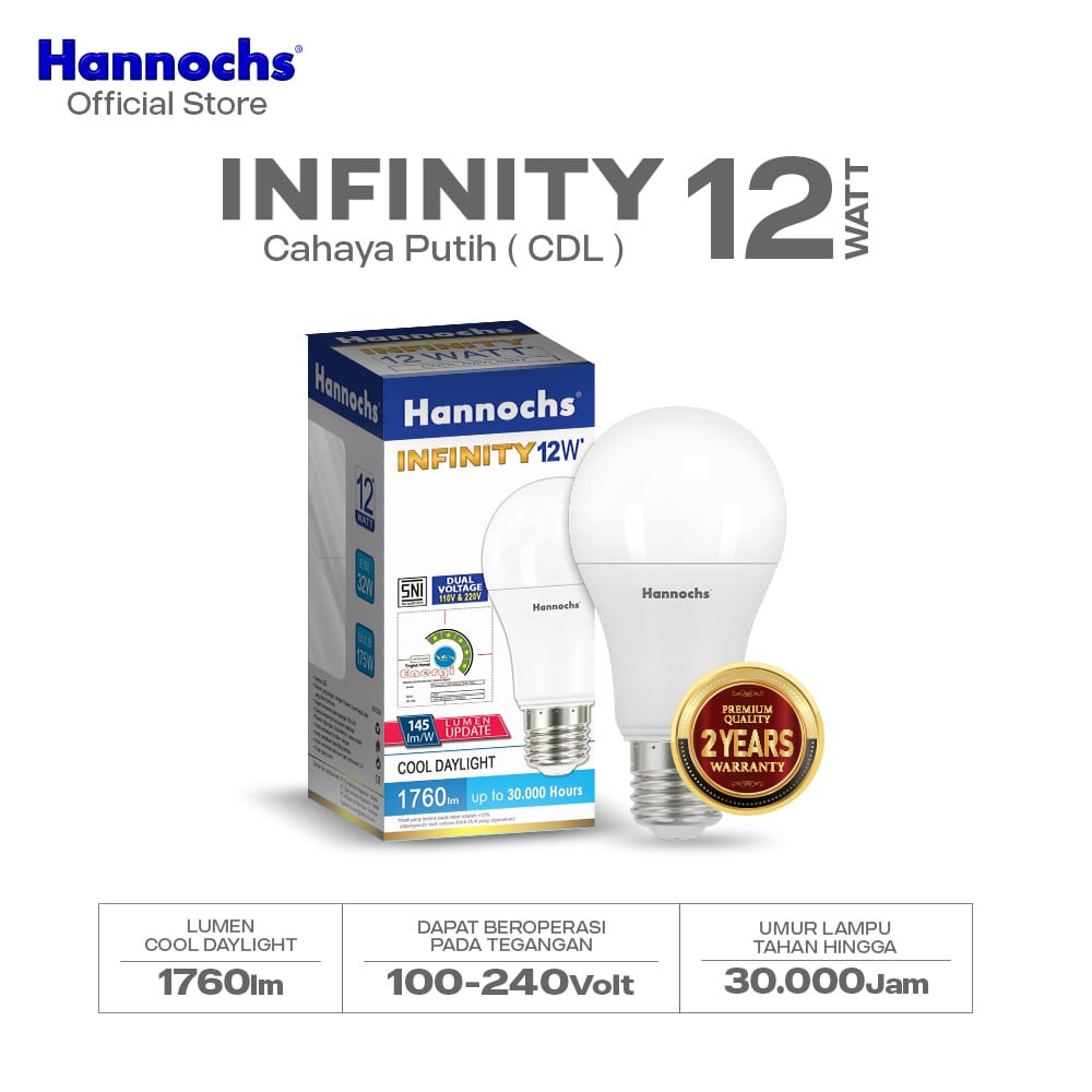 Hannochs Lampu Bohlam LED Infinity 12W Cahaya Putih - Garansi 2 Tahun
