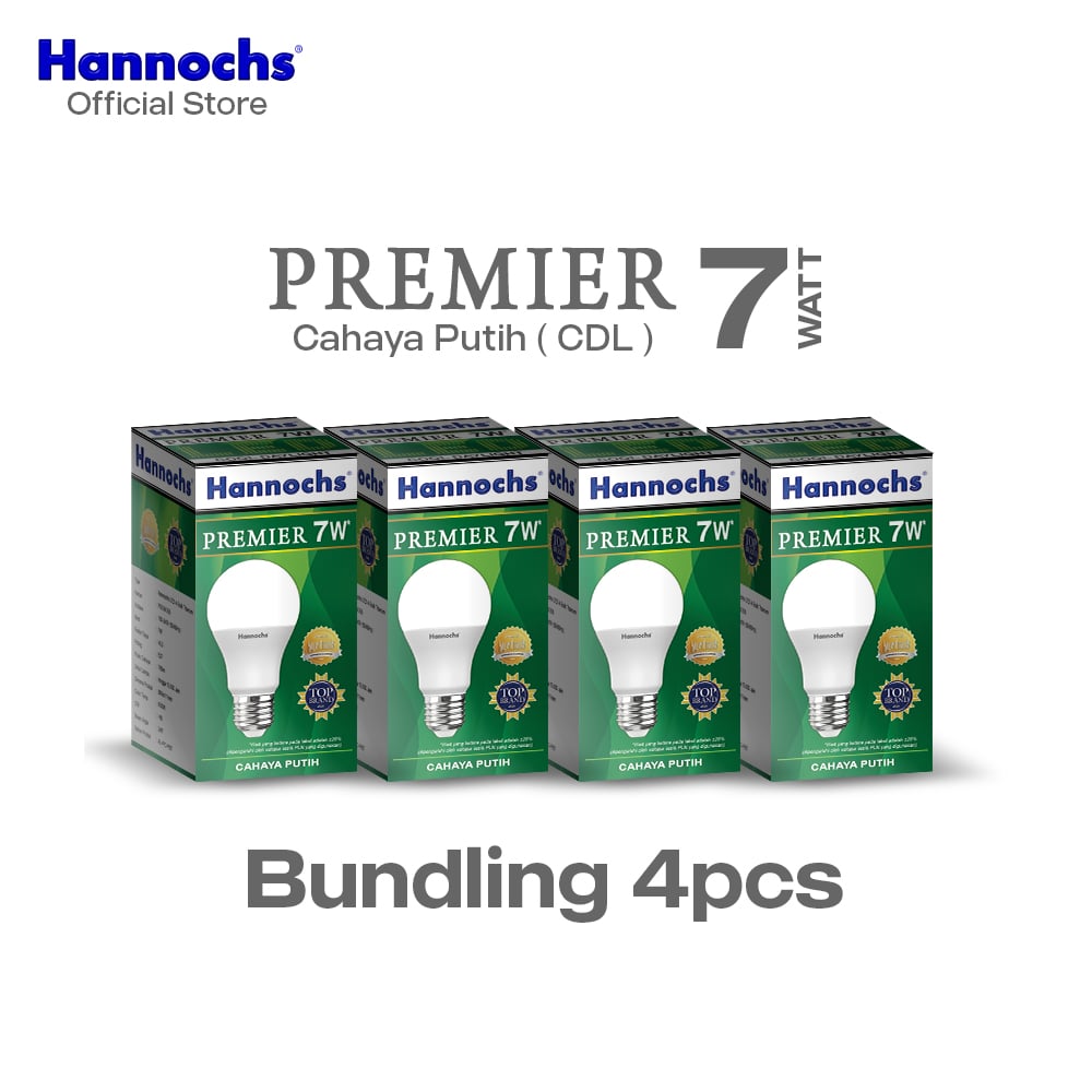 Hannochs Lampu Bohlam LED Premier 7W Cahaya Putih isi 4pcs