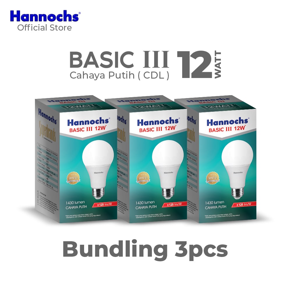 Hannochs Lampu Bohlam LED Basic III A Bulb 12W Cahaya Putih Isi 3pcs