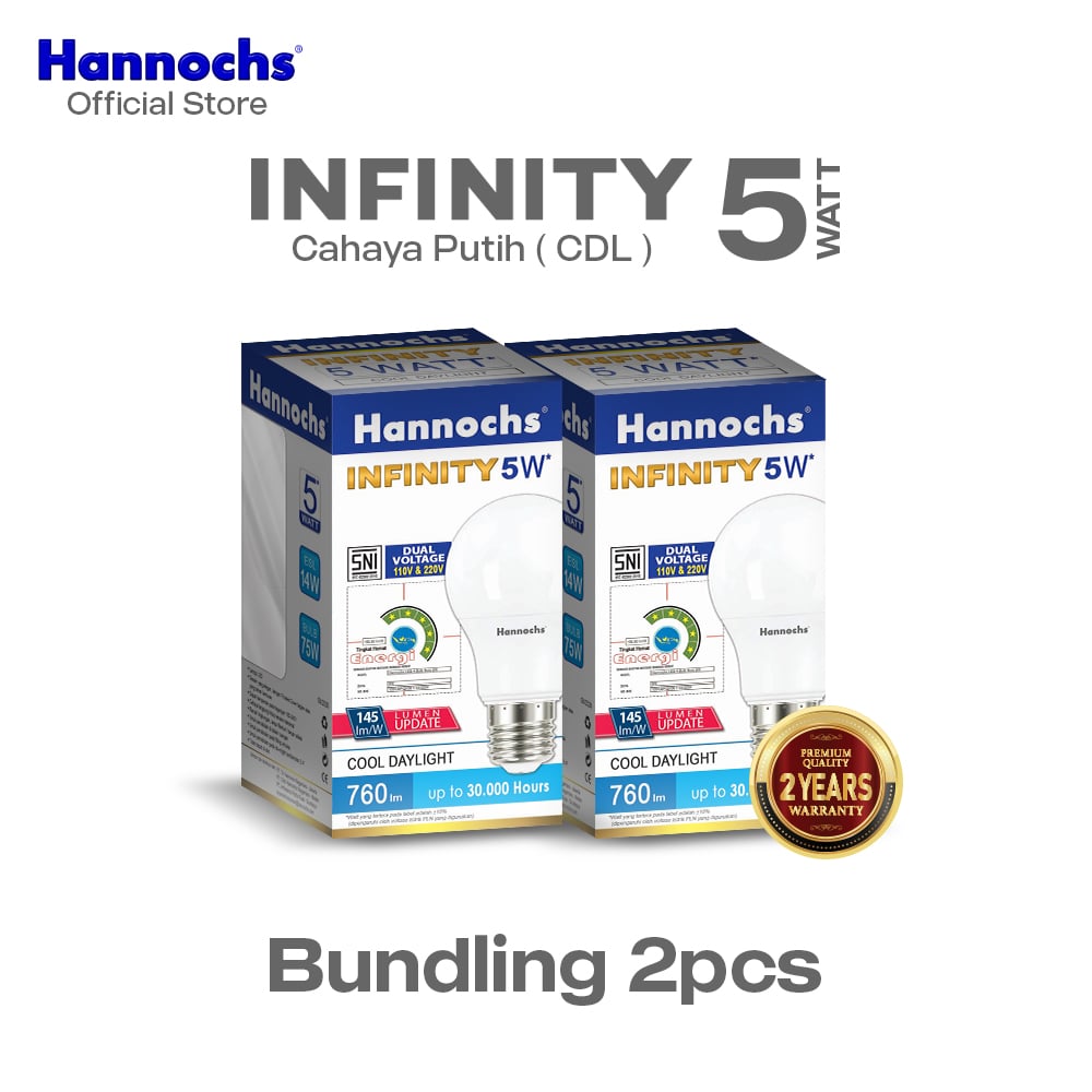 Hannochs Lampu Bohlam LED Infinity 5W Cahaya Putih isi 2pcs