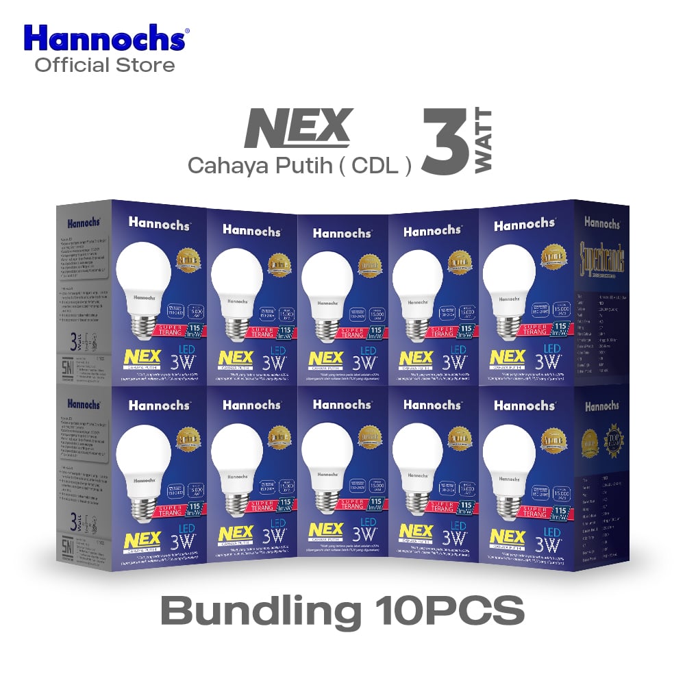 Hannochs Lampu Bohlam LED NEX 3W Cahaya Putih (PAKET 10pcs)