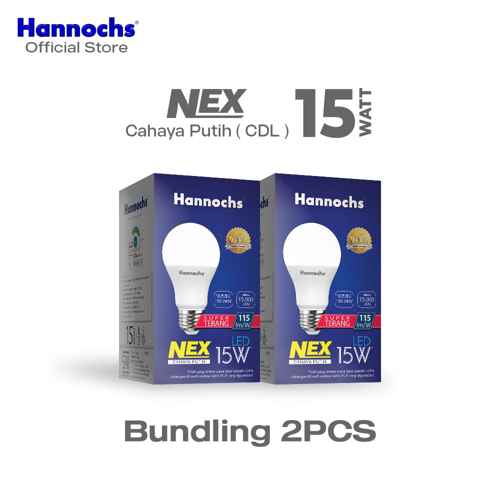 Hannochs Lampu Bohlam LED NEX 15W Cahaya Putih Paket isi 2pcs