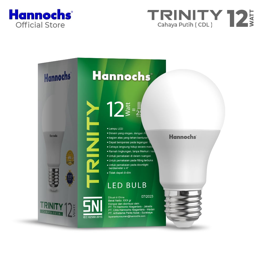 Hannochs Lampu Bohlam LED Trinity 12W Cahaya Putih