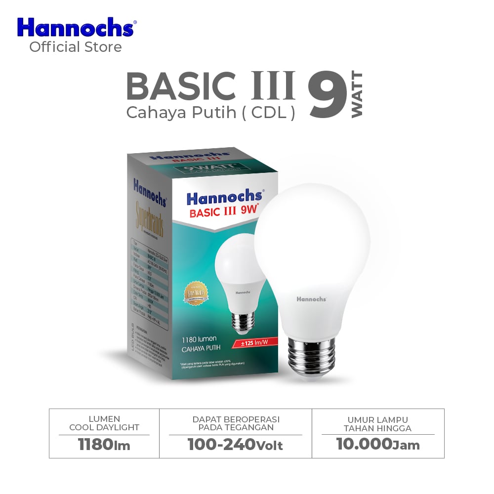 Hannochs Lampu Bohlam LED Basic III A Bulb 9W Cahaya Putih