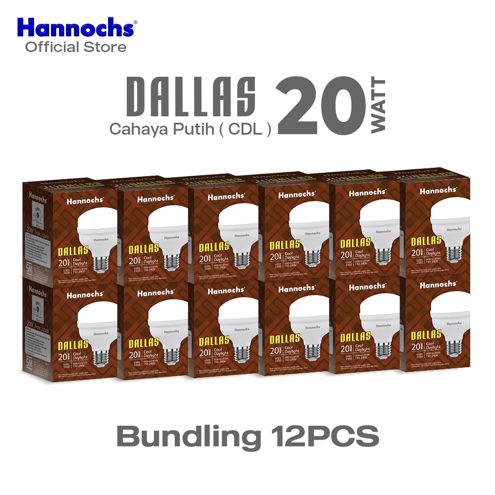 Hannochs Lampu Bohlam LED Dallas 20W Cahaya Putih Paket Isi 12pcs