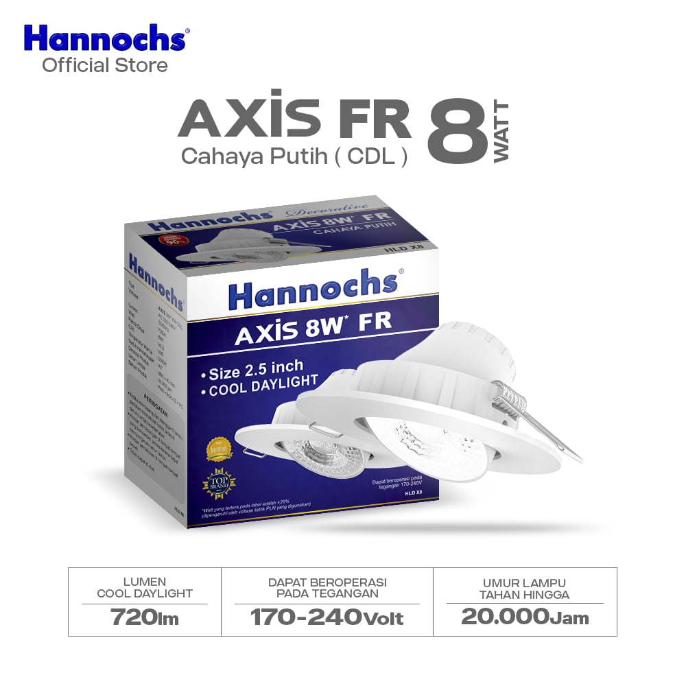 Hannochs Lampu Downlight LED Axis 8W FR Cahaya Putih - Spotlight