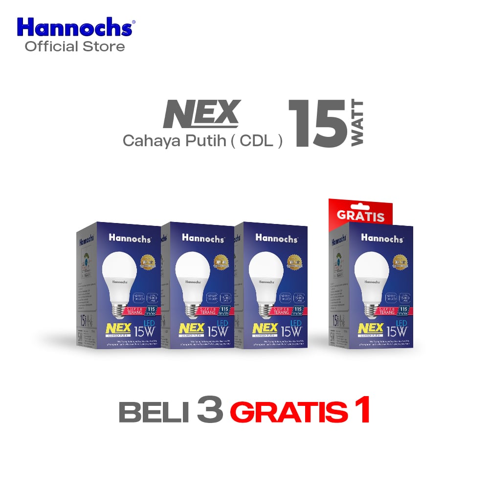 Hannochs Lampu Bohlam LED NEX 15W Cahaya Putih Paket isi 4pcs