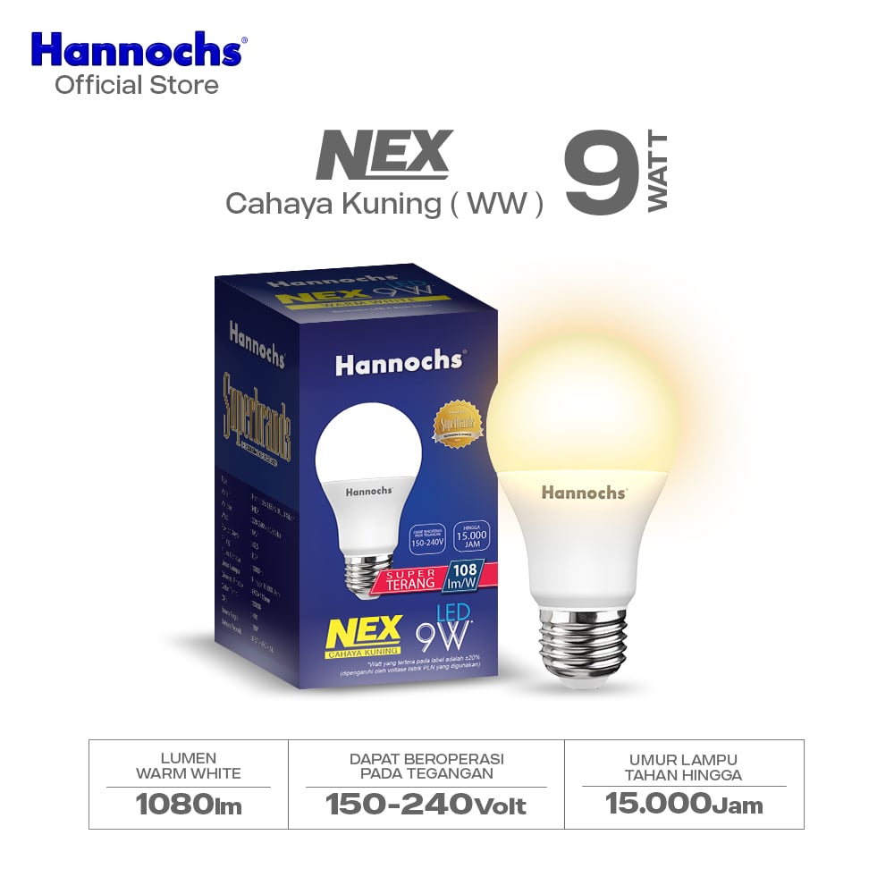 Hannochs Lampu Bohlam LED NEX 9W Cahaya Kuning