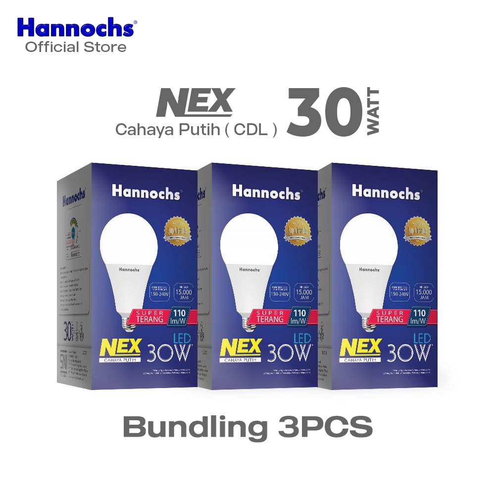 Hannochs Lampu Bohlam LED NEX 30W Cahaya Putih Paket isi 3pcs