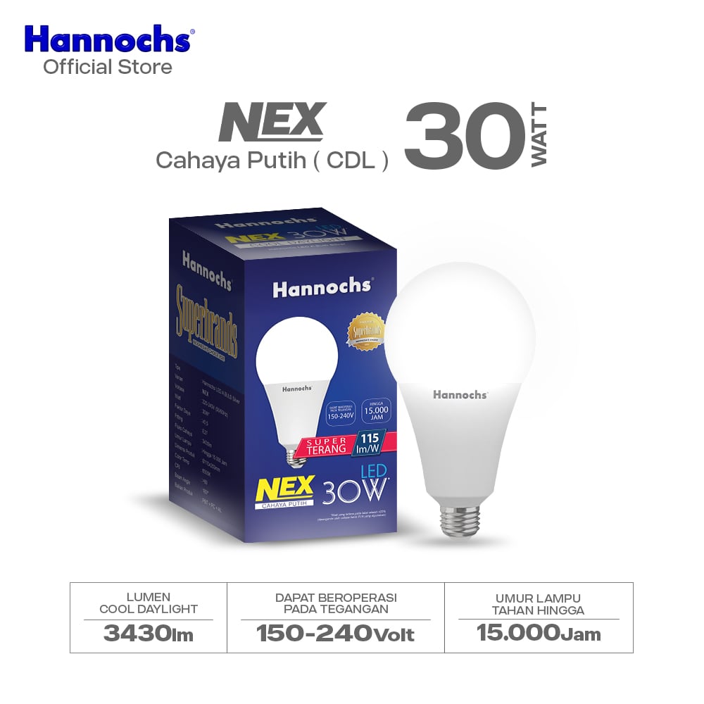 Hannochs Lampu Bohlam LED NEX 30W Cahaya Putih