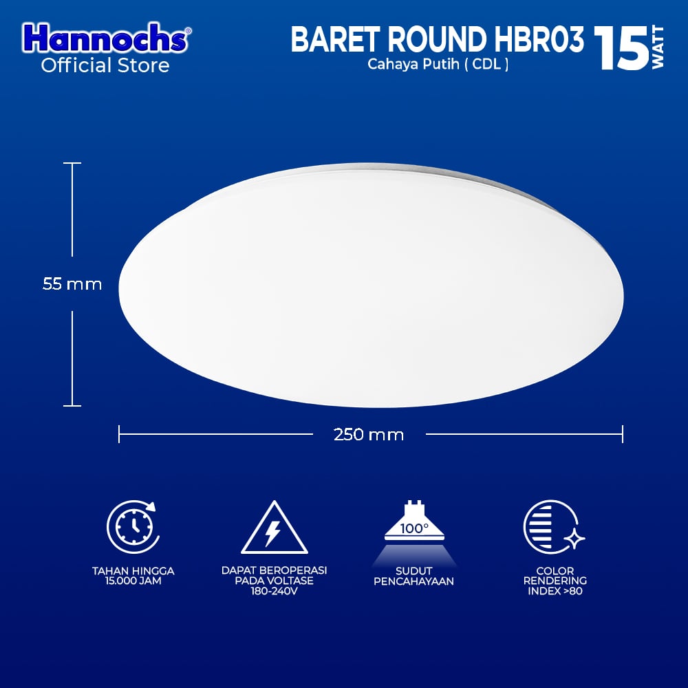 Hannochs Lampu Downlight LED Baret Round HBR03 15W Cahaya Putih