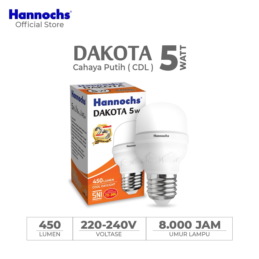 Hannochs Lampu Bohlam LED Dakota 5W Cahaya Putih