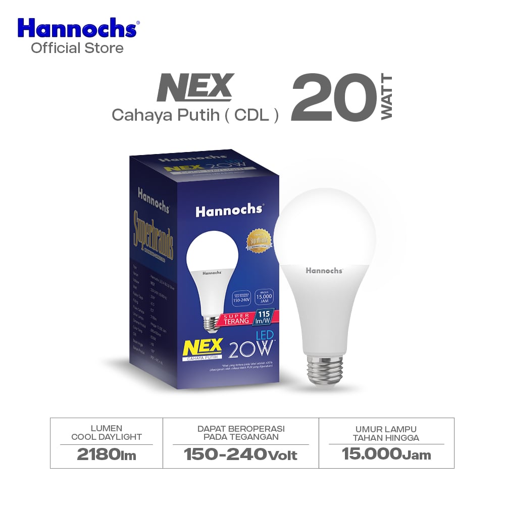 Hannochs Lampu Bohlam LED NEX 20W Cahaya Putih