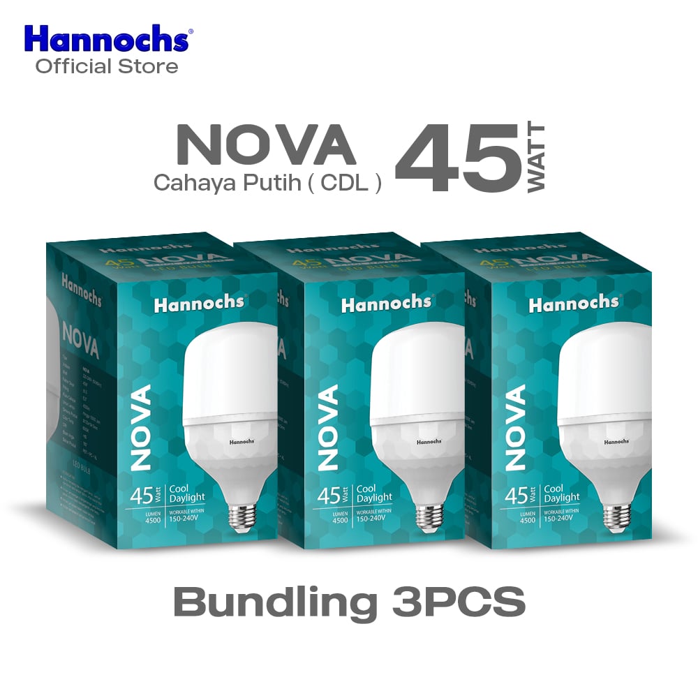 Hannochs Lampu Bohlam LED NOVA 45W Cahaya Putih (PAKET 3pcs)