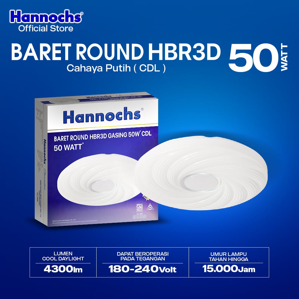 Hannochs Lampu Downlight LED Baret Round HBR3D Gasing 50W Cahaya Putih