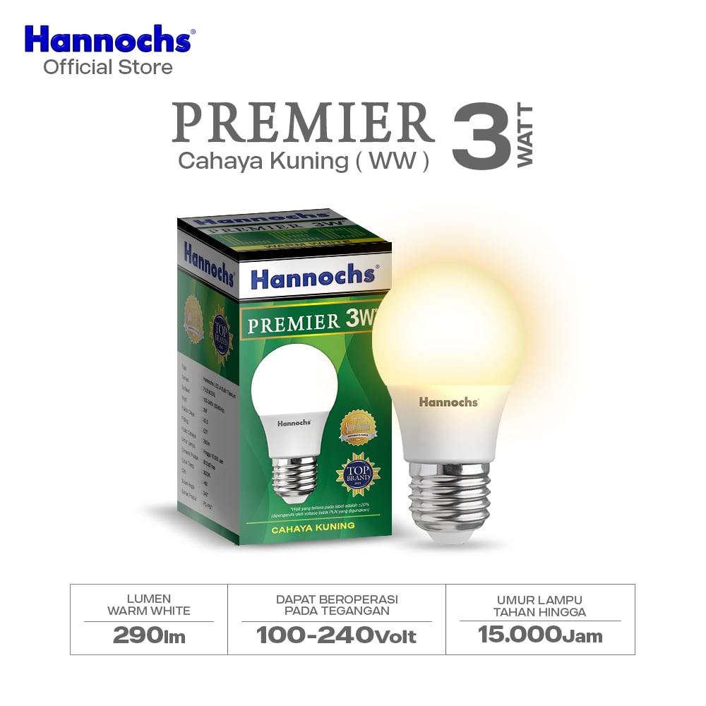 Hannochs Lampu Bohlam LED Premier 3W Cahaya Kuning