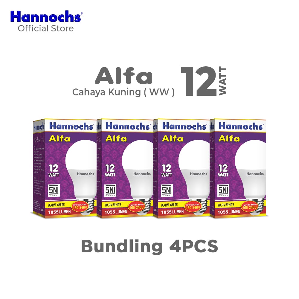 Hannochs Lampu Bohlam LED Alfa 12W Cahaya Kuning isi 4pcs