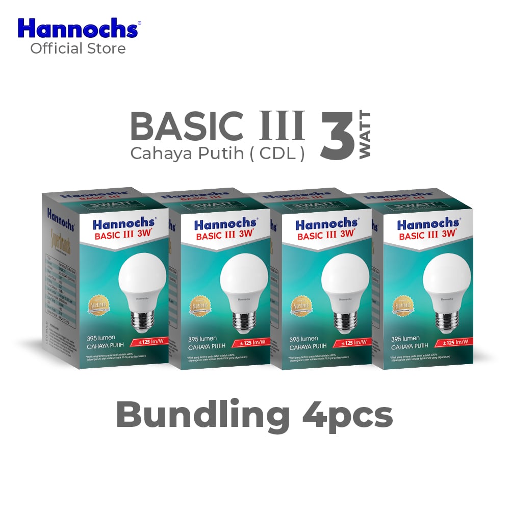 Hannochs Lampu Bohlam LED Basic III A Bulb 3W Cahaya Putih Isi 4pcs