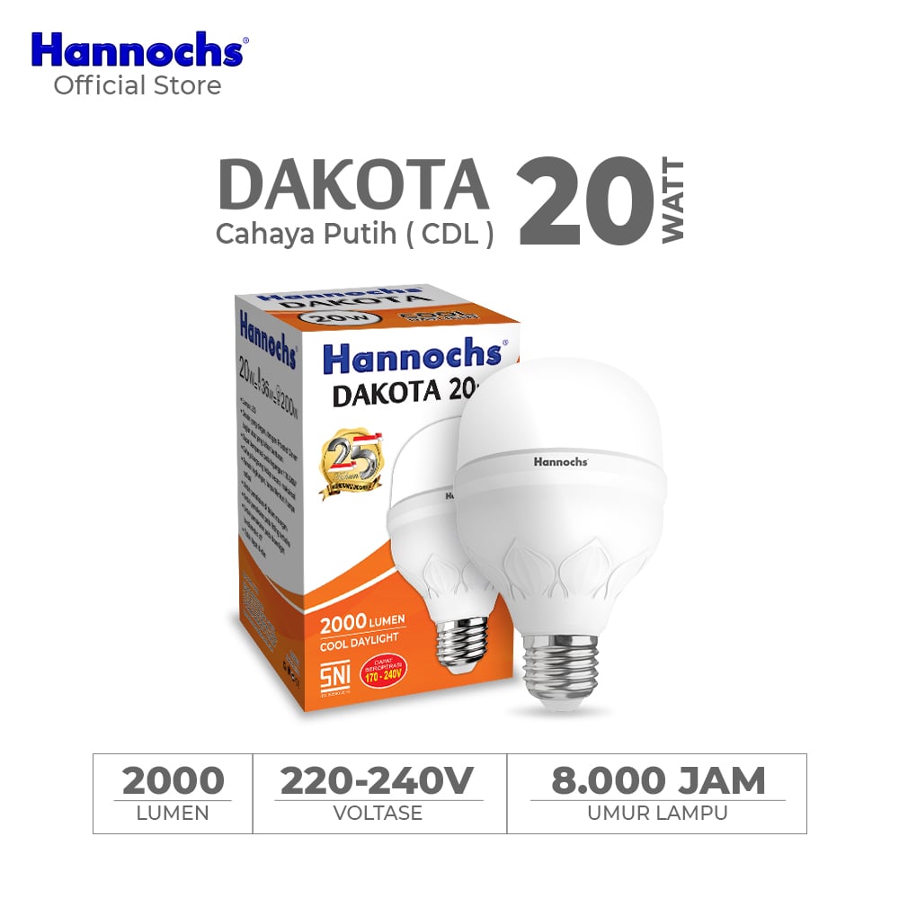 Hannochs Lampu Bohlam LED Dakota 20W Cahaya Putih