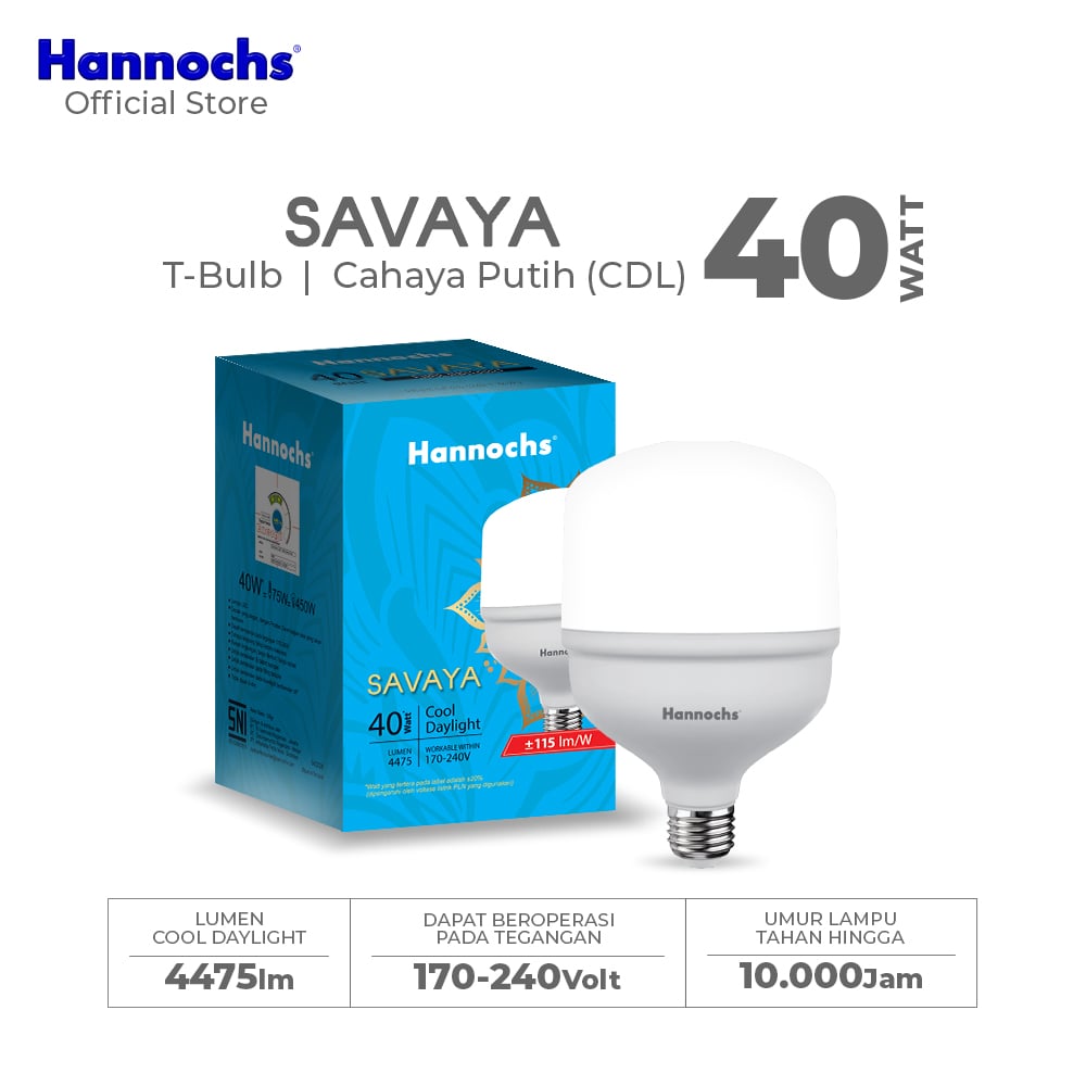 Hannochs Lampu Bohlam LED Savaya T Bulb 40W Cahaya Putih