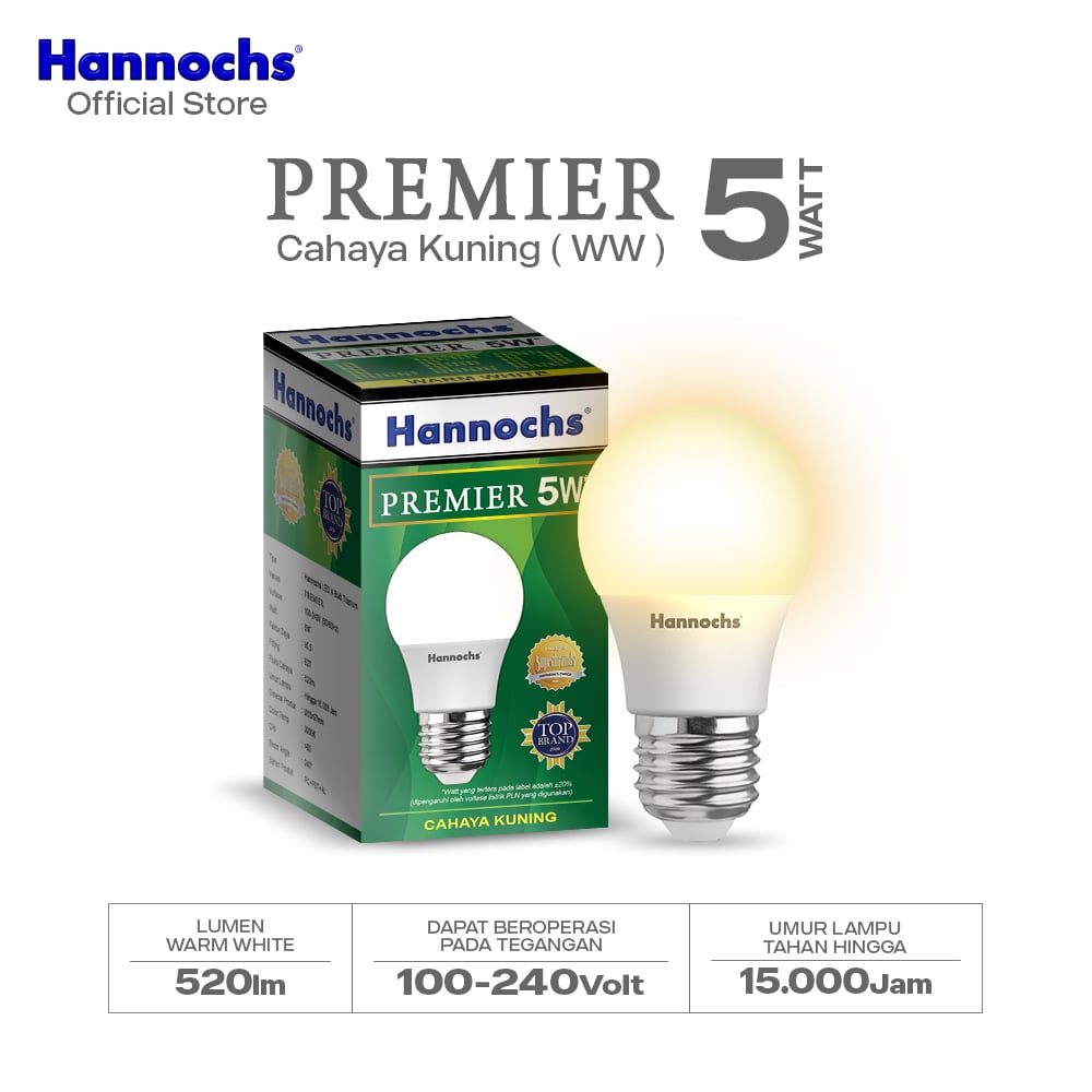 Hannochs Lampu Bohlam LED Premier 5W Cahaya Kuning