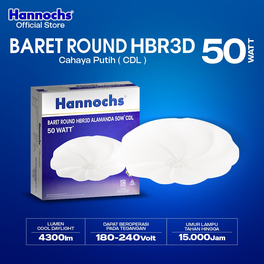 Hannochs Lampu Downlight LED Baret Round HBR3D Alamanda 50W Cahaya Putih