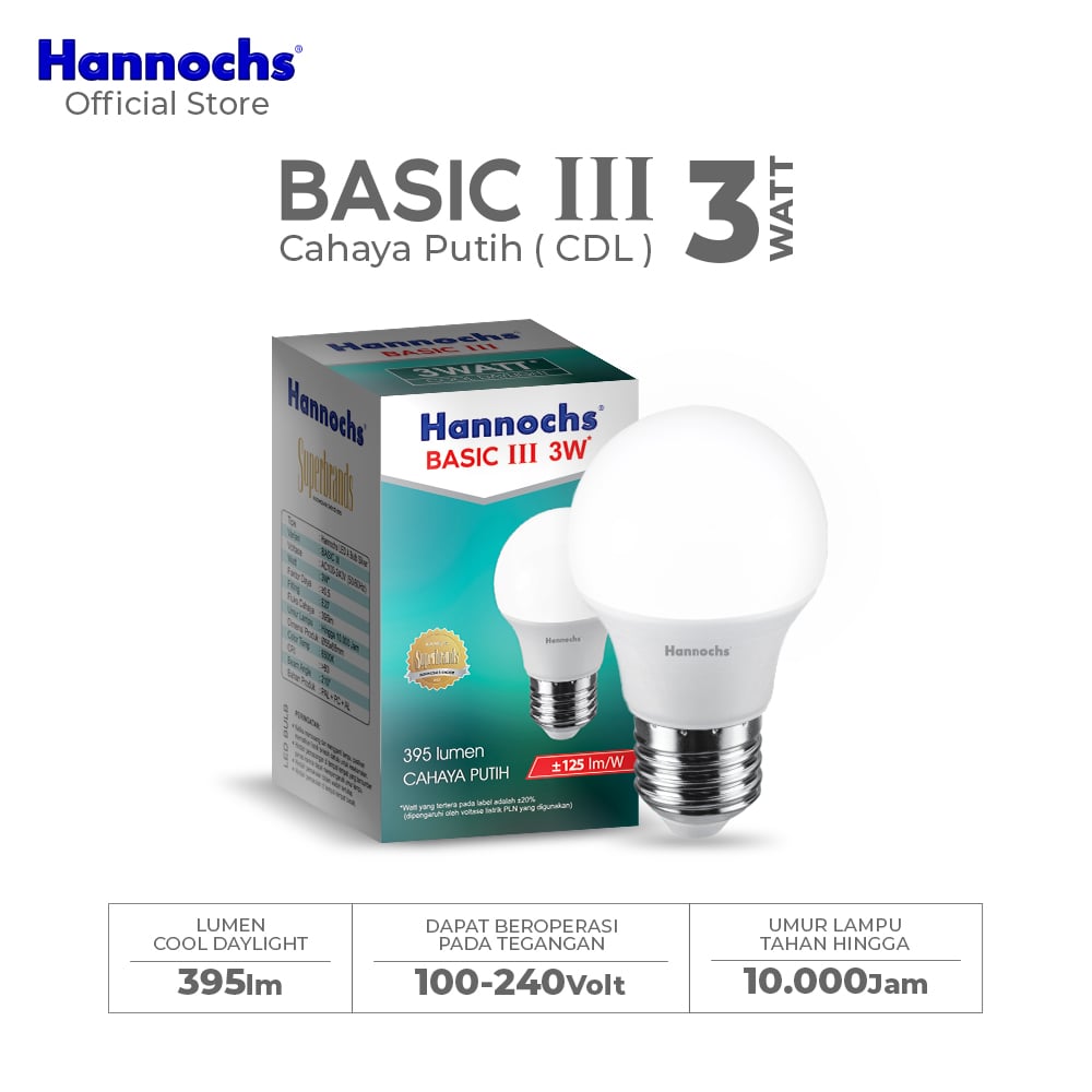 Hannochs Lampu Bohlam LED Basic III A Bulb 3W Cahaya Putih