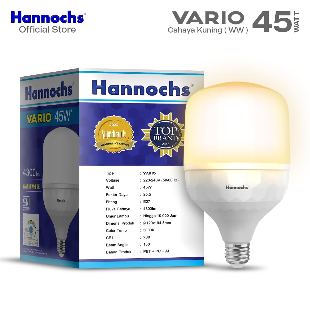 Hannochs Lampu Bohlam LED Vario 45W Cahaya Kuning Paket isi 3pcs