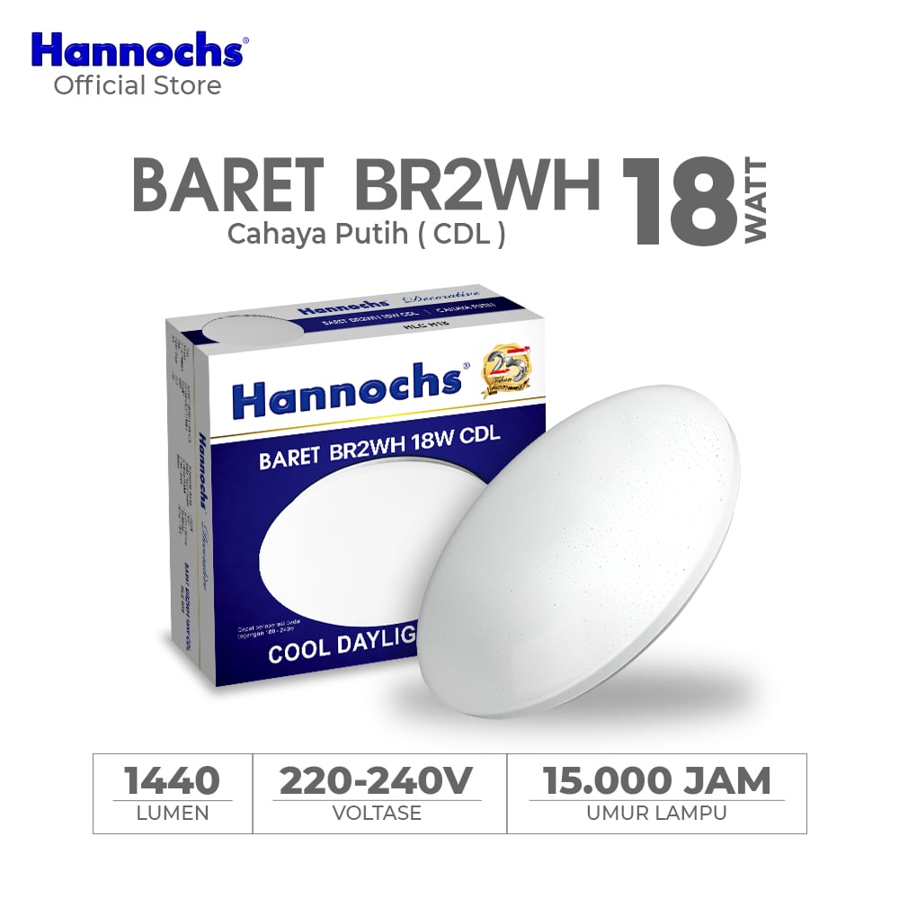 Hannochs Lampu Downlight LED Baret BR2WH 18 watt cahaya Putih