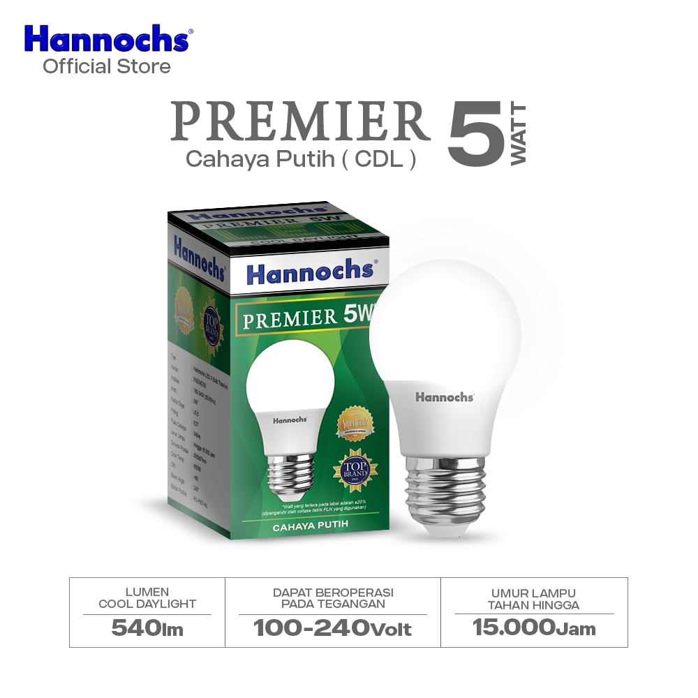Hannochs Lampu Bohlam LED Premier 5W Cahaya Putih