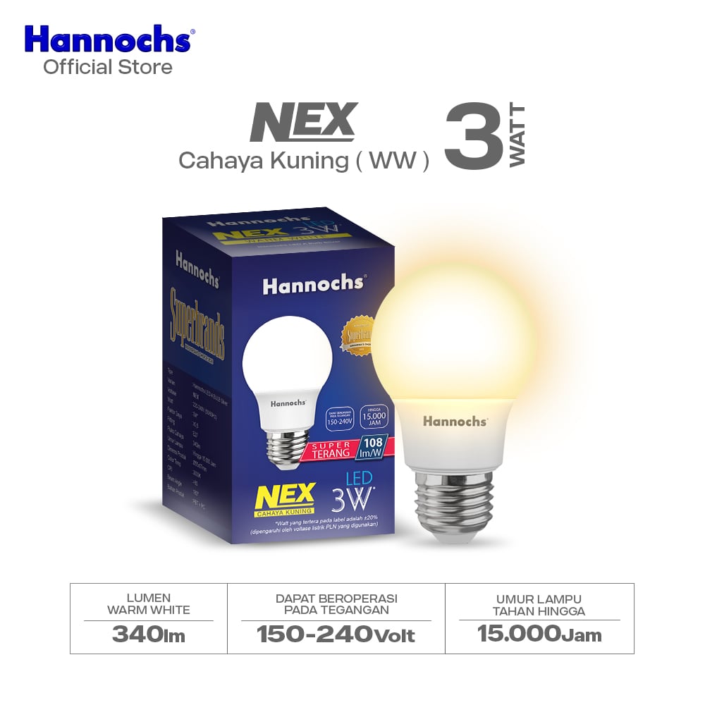 Hannochs Lampu Bohlam LED NEX 3W Cahaya Kuning